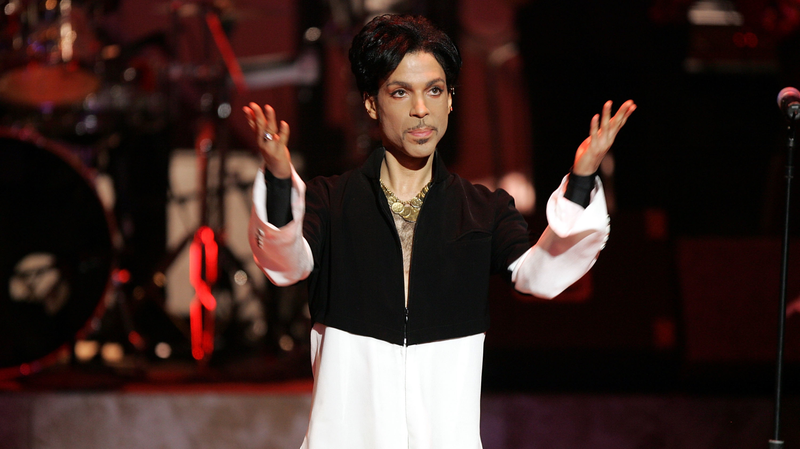 Prince is seen on stage at the 36th NAACP Image Awards on March 19, 2005 in Los Angeles, California, where he was honored with the Vanguard Award.